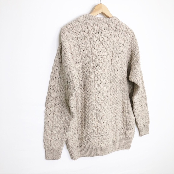 Carraigdonn tan Cable knit wool crew, neck pull over sweater - Picture 8 of 9